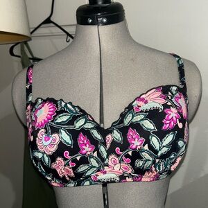 Shade & Shore Black and Pink Floral Bikini Top
